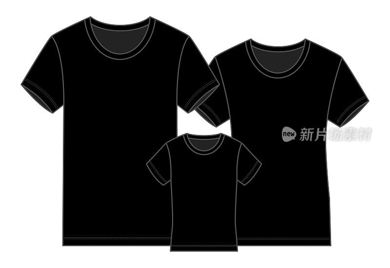Blank Black Family T-Shirt Vector For Template